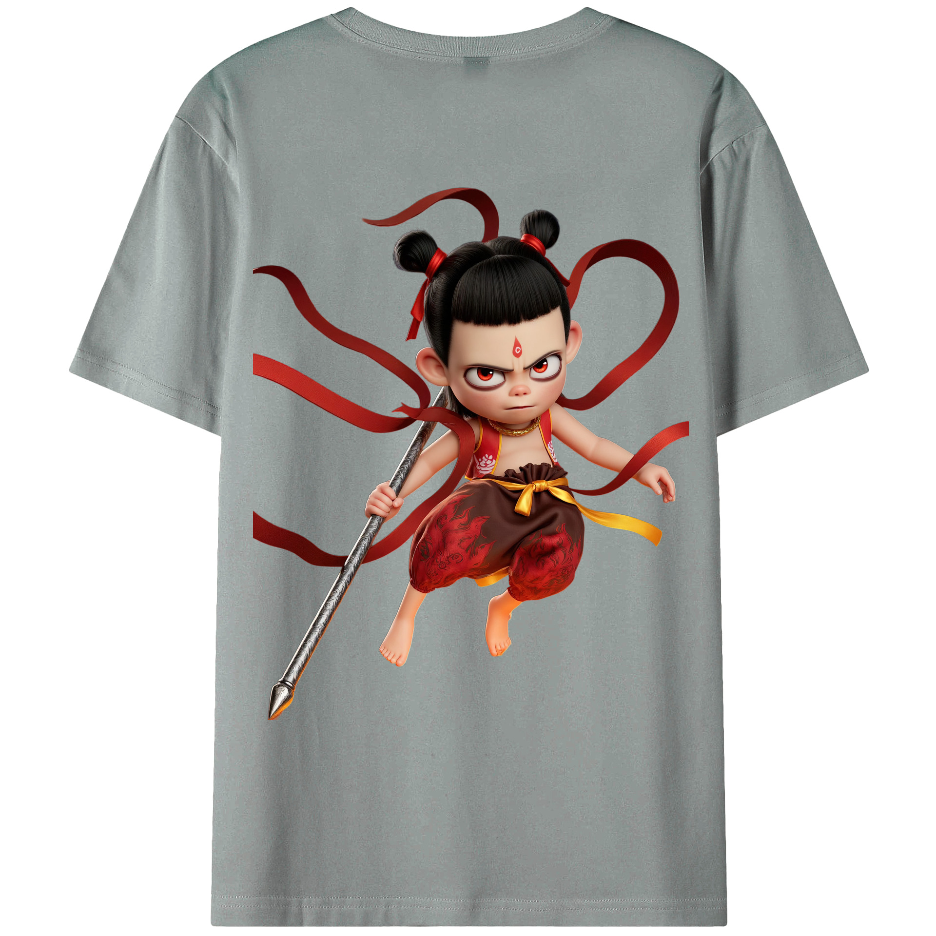（画像用） Ne Zha 2 ナタ 魔童の大暴れ 綿100％ メンズ半袖Tシャツ（バックプリント） 通気性
